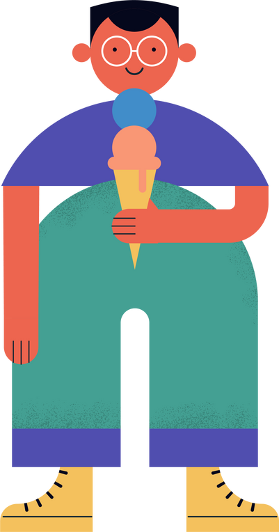 Boy with Ice Cream Geometric Cartoon Character