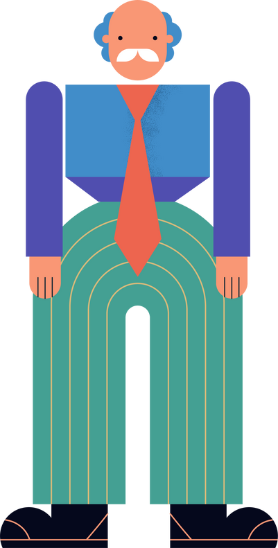 Elderly Man Geometric Cartoon Character